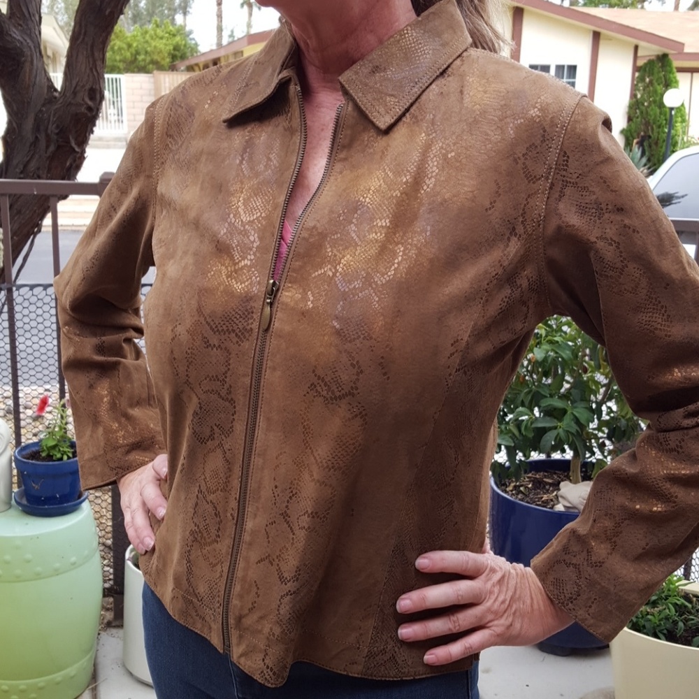 Chico's Cinnamon Embossed Suede Jacket 1